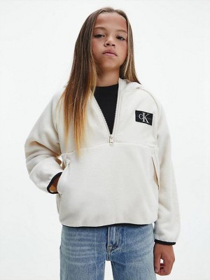 White Calvin Klein Zip Neck Fleece Boys's Hoodie | ZDSW-49532