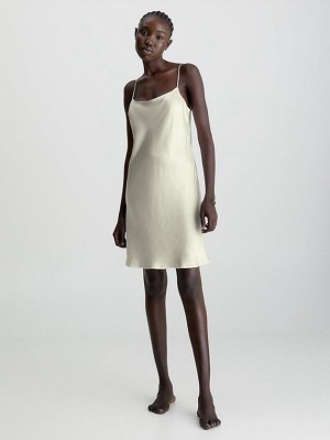 Yellow Calvin Klein Silk Night Women Dress | CWUO-13652
