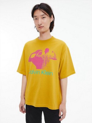 Yellow Calvin Klein Unisex Printed - CK Standards Women T-Shirt | ALBS-89130
