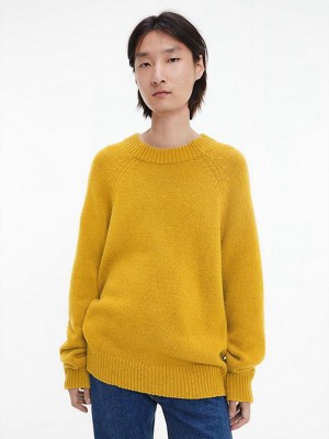 Yellow Calvin Klein Unisex Wool Blend Jumper - CK Standards Women Sweater | VZSB-76584