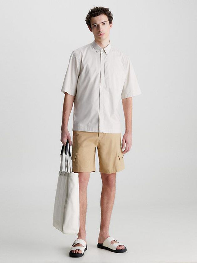 Beige Calvin Klein Boxy Poplin Men Shirts | VHRJ-10728