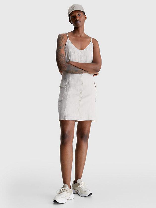 Beige Calvin Klein Button-Through Tank Women Dress | GNTW-24657