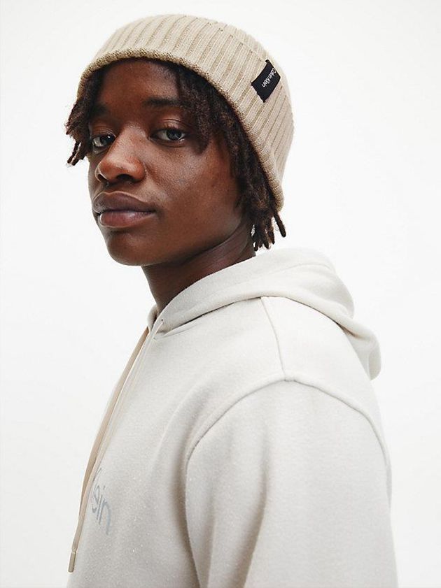 Beige Calvin Klein Classic Men Beanie | QFKI-74638