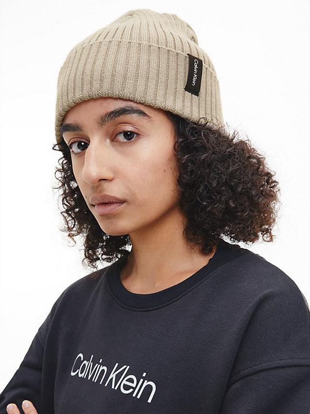 Beige Calvin Klein Classic Men Beanie | QFKI-74638