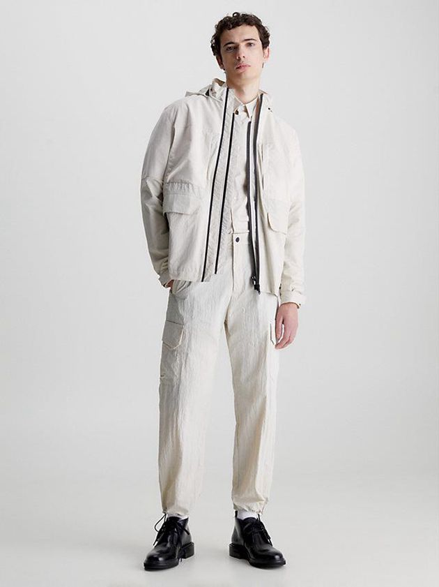 Beige Calvin Klein Crinkle Nylon Hooded Men Jacket | TJRQ-40752