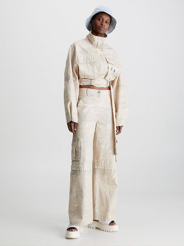 Beige Calvin Klein Cropped Belted Utility Women Jacket | MOLU-31869