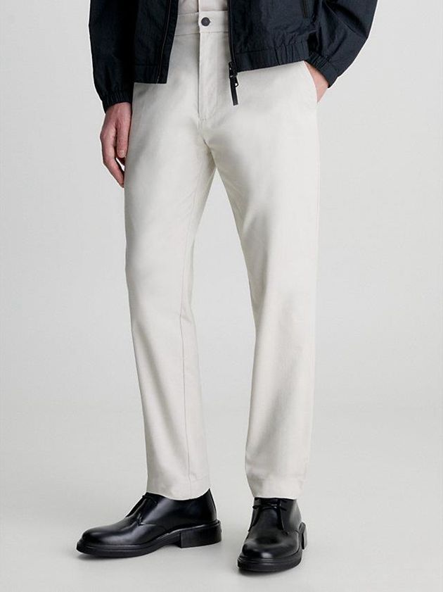 Beige Calvin Klein Cropped Tapered Twill Men Pants | RQGV-96230