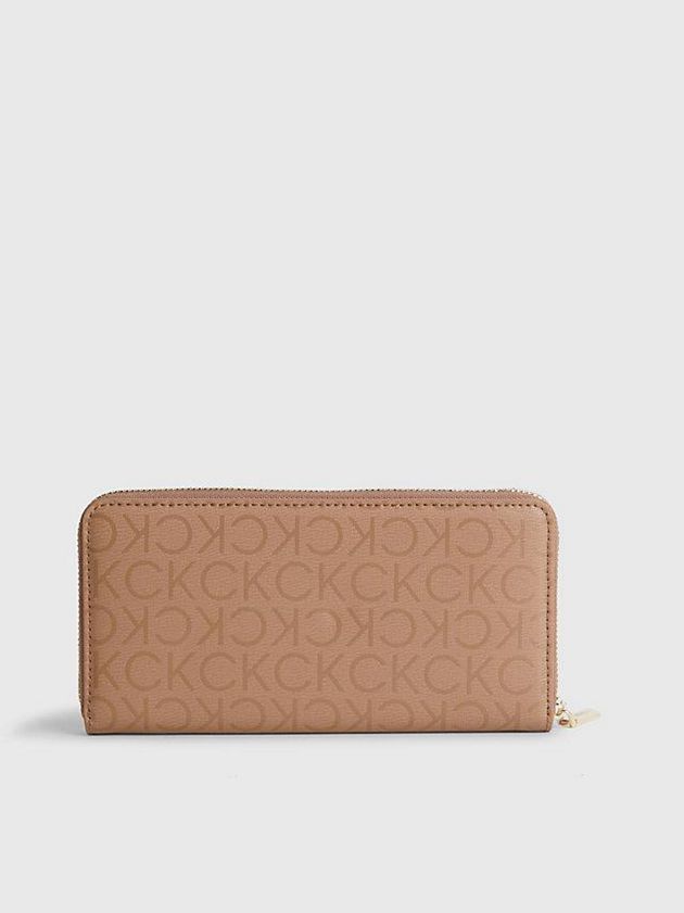 Beige Calvin Klein Large Recycled Rfid Zip Around Women Wallet | FNOA-60924