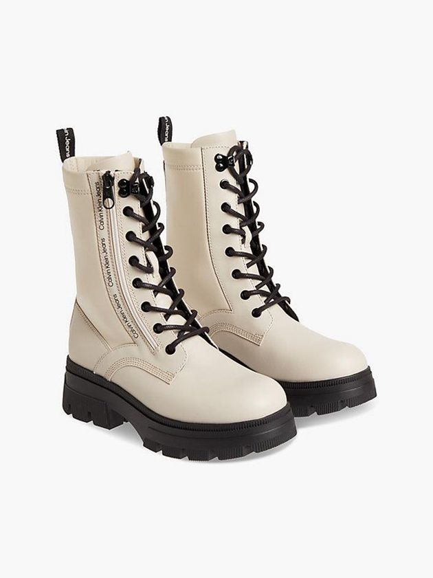 Beige Calvin Klein Leather Chunky Platform Women Boots | COXN-52389
