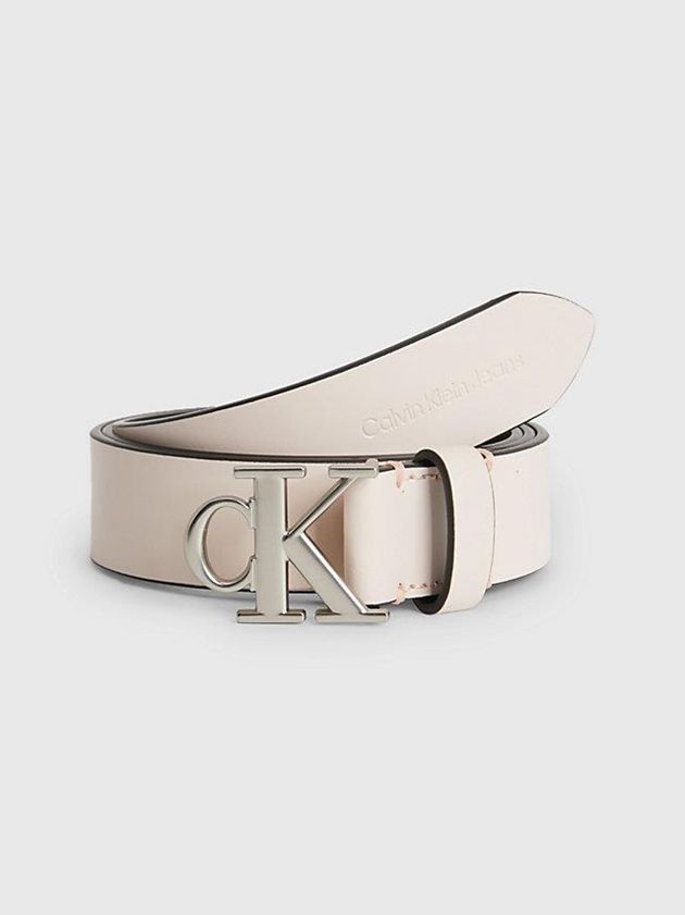Beige Calvin Klein Leather Logo Women Belt | OSPD-74193