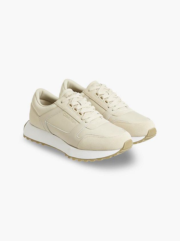 Beige Calvin Klein Leather Men Sneakers | KHLQ-75609