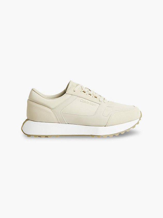 Beige Calvin Klein Leather Men Sneakers | KHLQ-75609