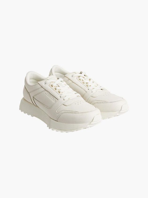 Beige Calvin Klein Leather Men Sneakers | HPLB-87065