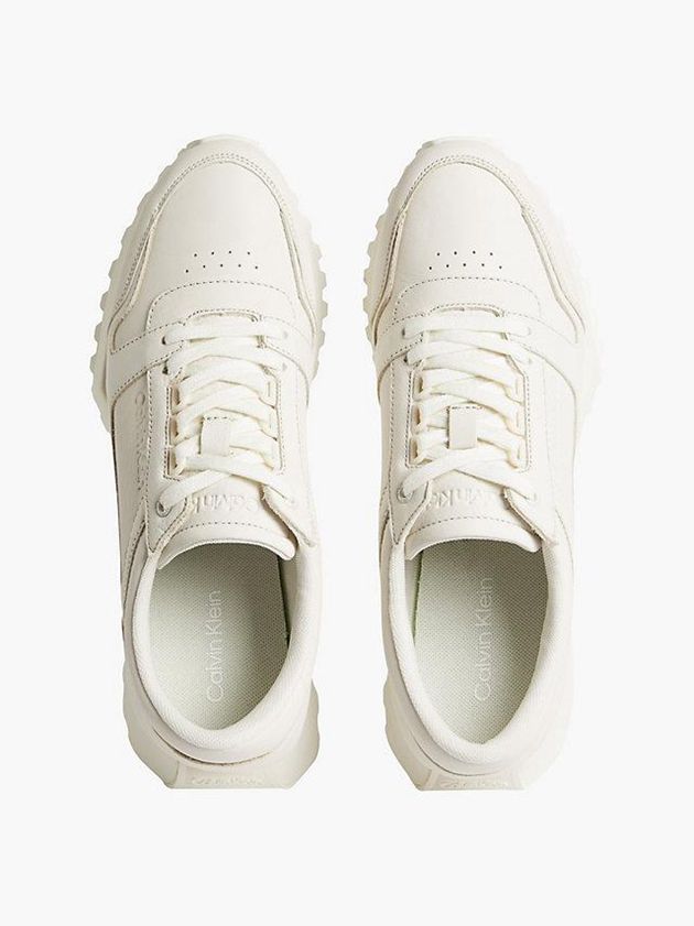 Beige Calvin Klein Leather Men Sneakers | HPLB-87065