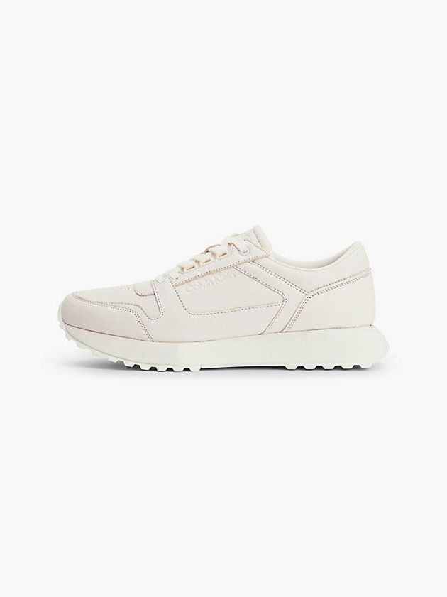 Beige Calvin Klein Leather Men Sneakers | HPLB-87065