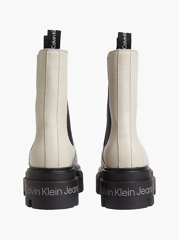 Beige Calvin Klein Leather Platform Chelsea Women Boots | GTUV-79514