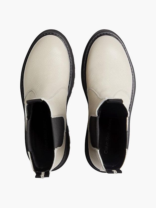 Beige Calvin Klein Leather Platform Chelsea Women Boots | GTUV-79514