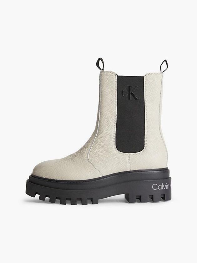 Beige Calvin Klein Leather Platform Chelsea Women Boots | GTUV-79514