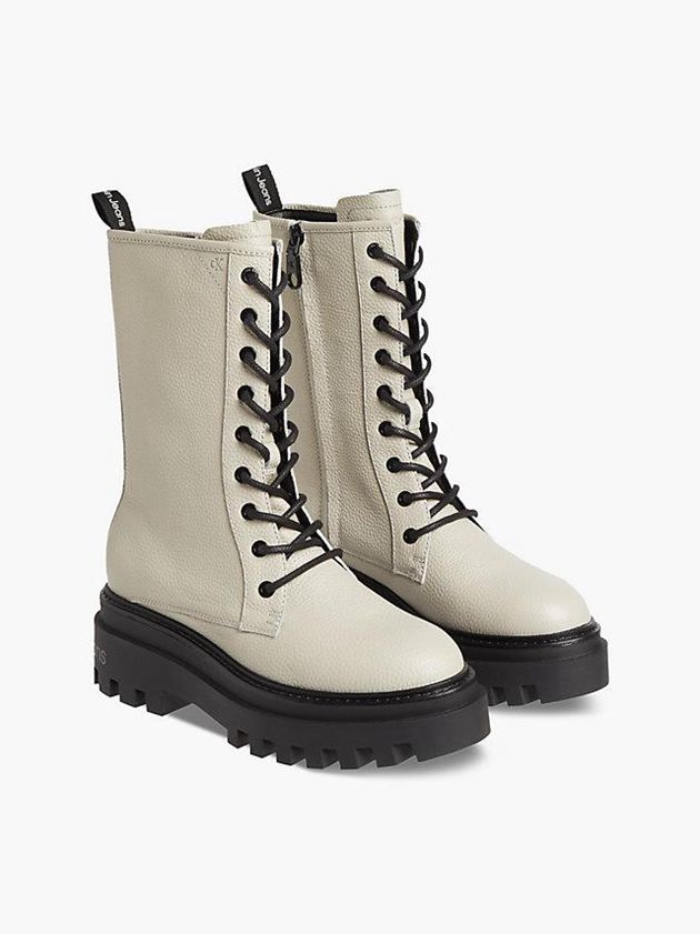 Beige Calvin Klein Leather Platform Women Boots | XVIL-57481