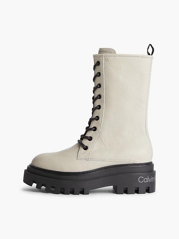 Beige Calvin Klein Leather Platform Women Boots | XVIL-57481