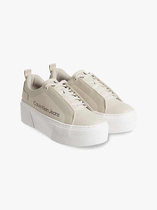 Beige Calvin Klein Leather Platform Women Sneakers | LWIO-23078