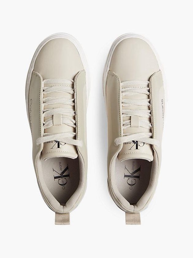 Beige Calvin Klein Leather Platform Women Sneakers | LWIO-23078