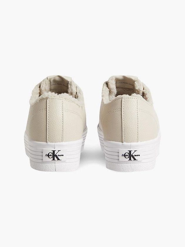 Beige Calvin Klein Leather Platform Women Sneakers | PUYK-70425