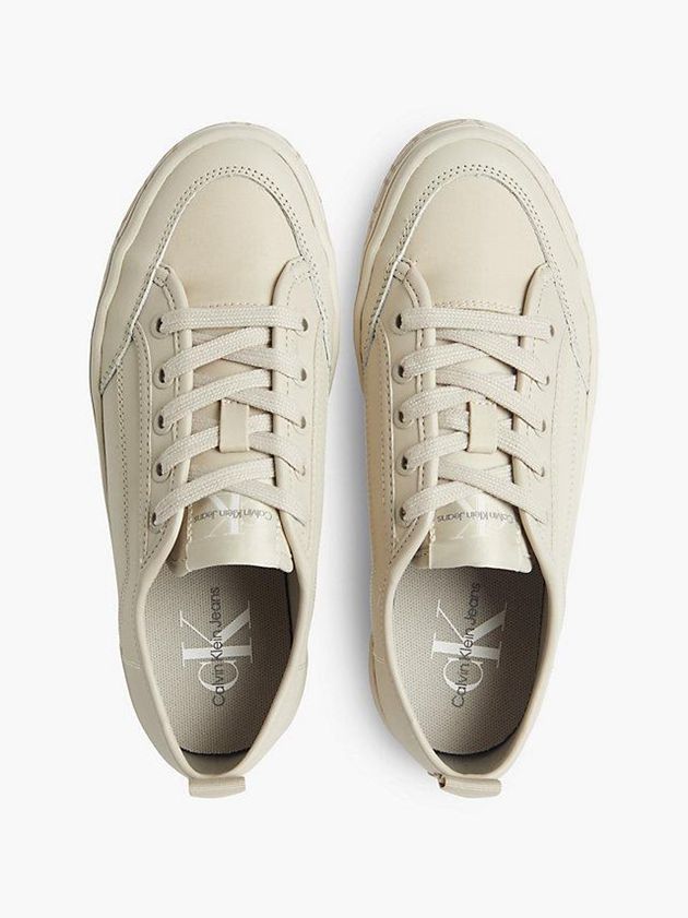 Beige Calvin Klein Leather Platform Women Sneakers | LWHV-69253