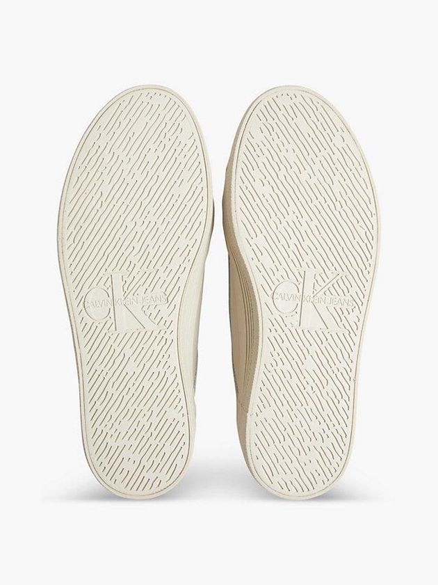 Beige Calvin Klein Leather Platform Women Sneakers | LWHV-69253