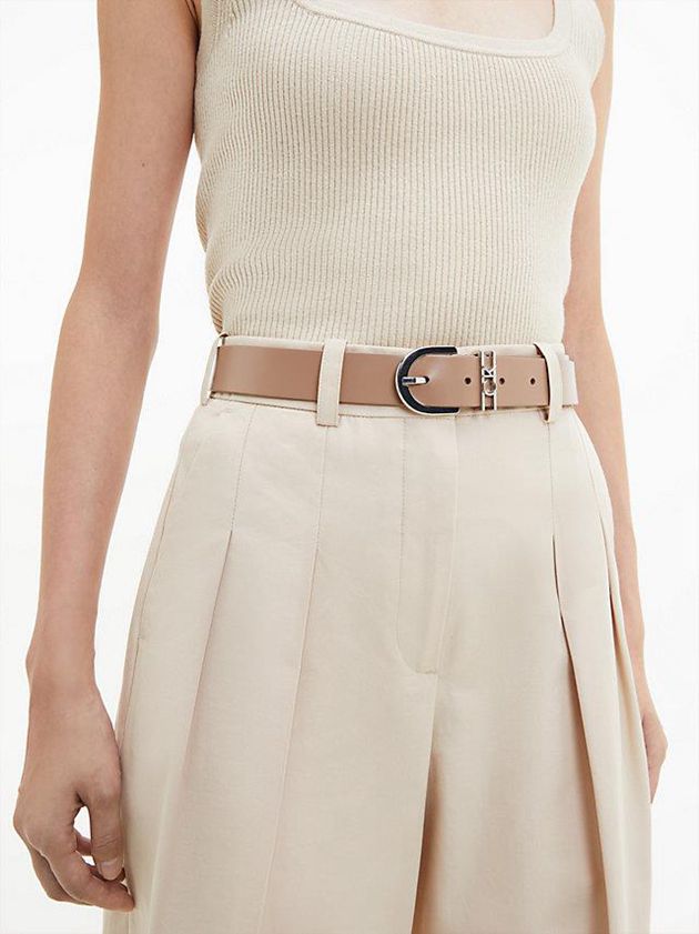Beige Calvin Klein Leather Women Belt | IOXG-75680