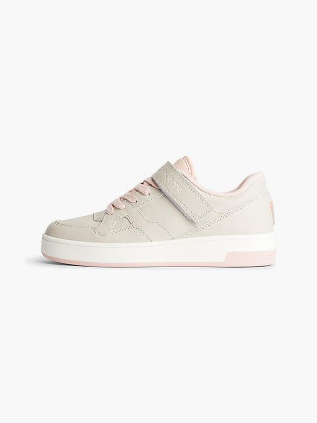 Beige Calvin Klein Leather Women Sneakers | IZTV-76810