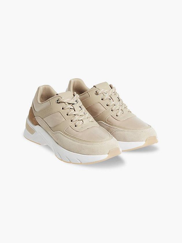 Beige Calvin Klein Leather Women Sneakers | PJGE-09174