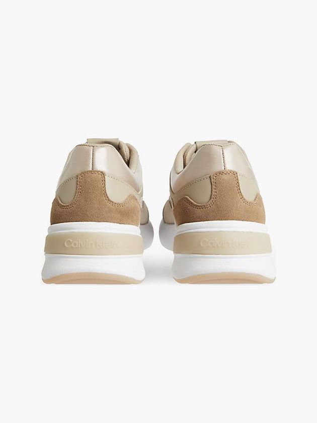 Beige Calvin Klein Leather Women Sneakers | PJGE-09174