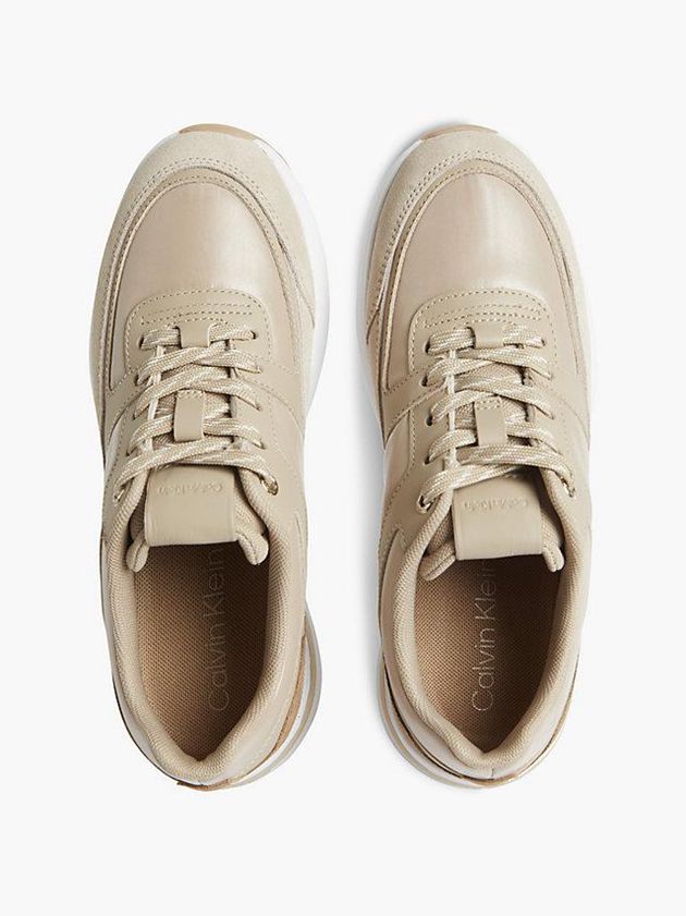 Beige Calvin Klein Leather Women Sneakers | PJGE-09174