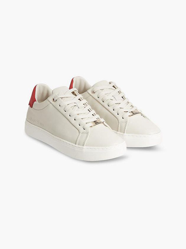 Beige Calvin Klein Leather Women Sneakers | STDM-79683