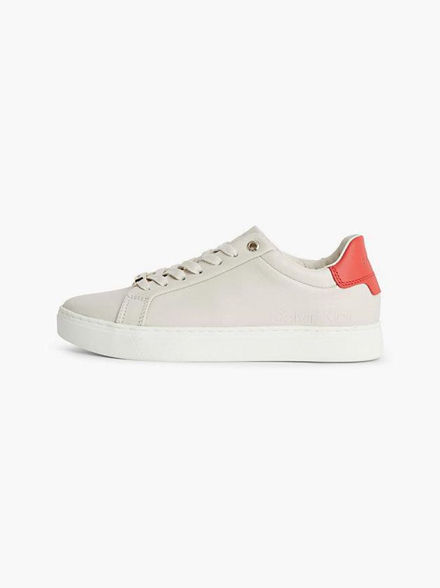Beige Calvin Klein Leather Women Sneakers | STDM-79683