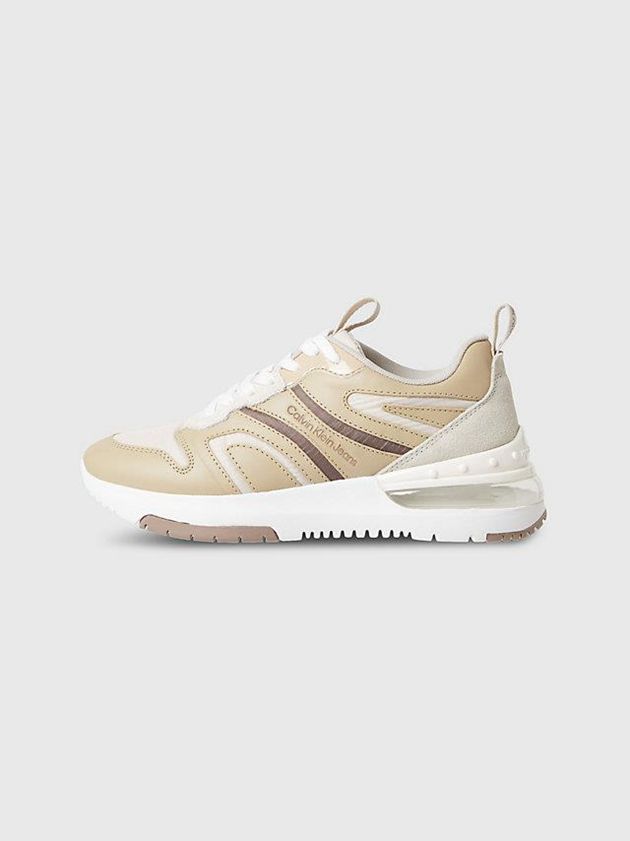 Beige Calvin Klein Leather Women Sneakers | PTZG-71803