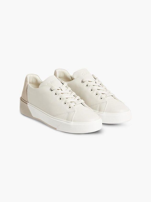 Beige Calvin Klein Leather Women Sneakers | FWDI-12954