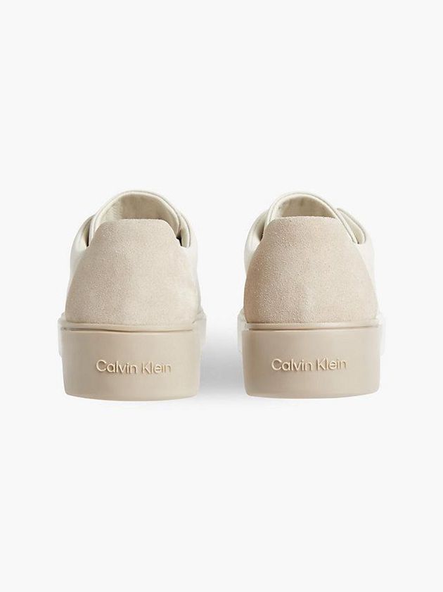 Beige Calvin Klein Leather Women Sneakers | FWDI-12954