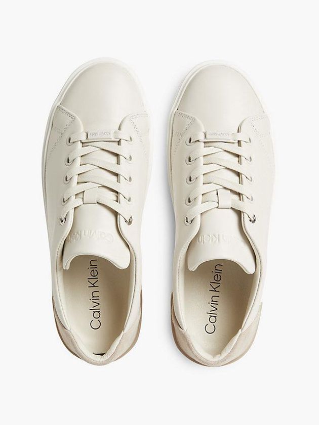 Beige Calvin Klein Leather Women Sneakers | FWDI-12954