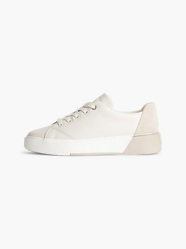 Beige Calvin Klein Leather Women Sneakers | FWDI-12954