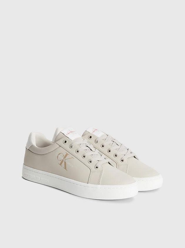 Beige Calvin Klein Leather Women Sneakers | ZYDN-63801