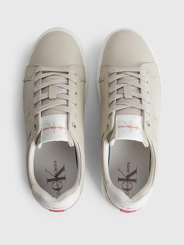 Beige Calvin Klein Leather Women Sneakers | ZYDN-63801