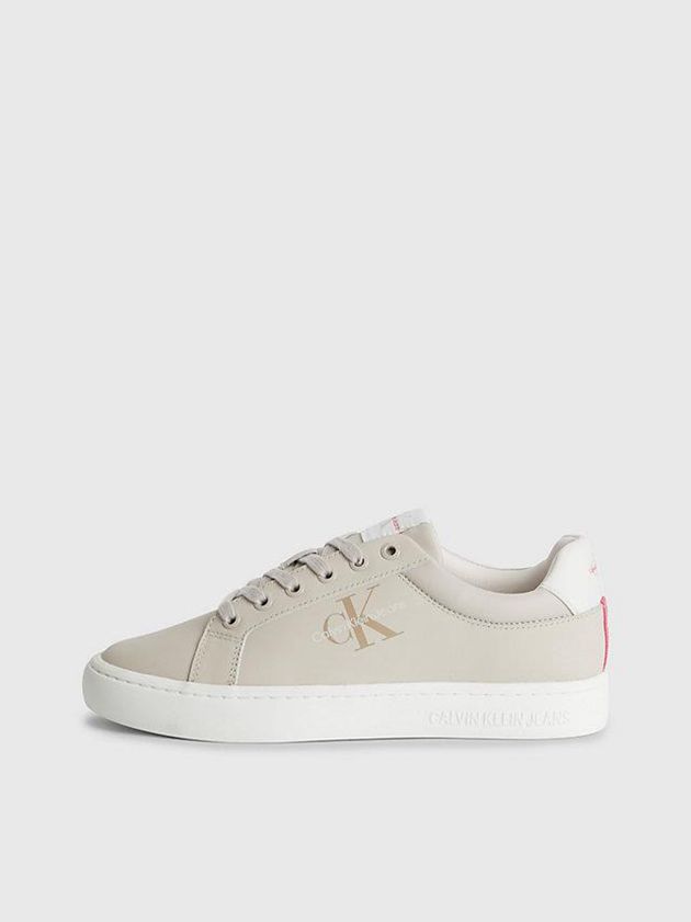 Beige Calvin Klein Leather Women Sneakers | ZYDN-63801