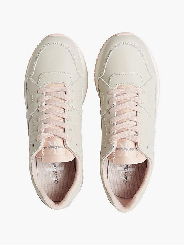 Beige Calvin Klein Leather Women Sneakers | SIFU-32780