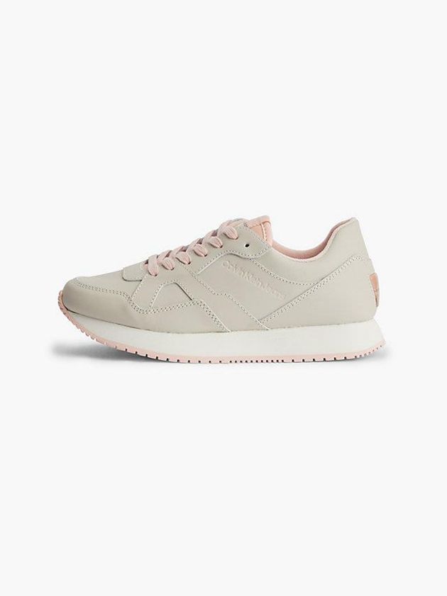 Beige Calvin Klein Leather Women Sneakers | SIFU-32780