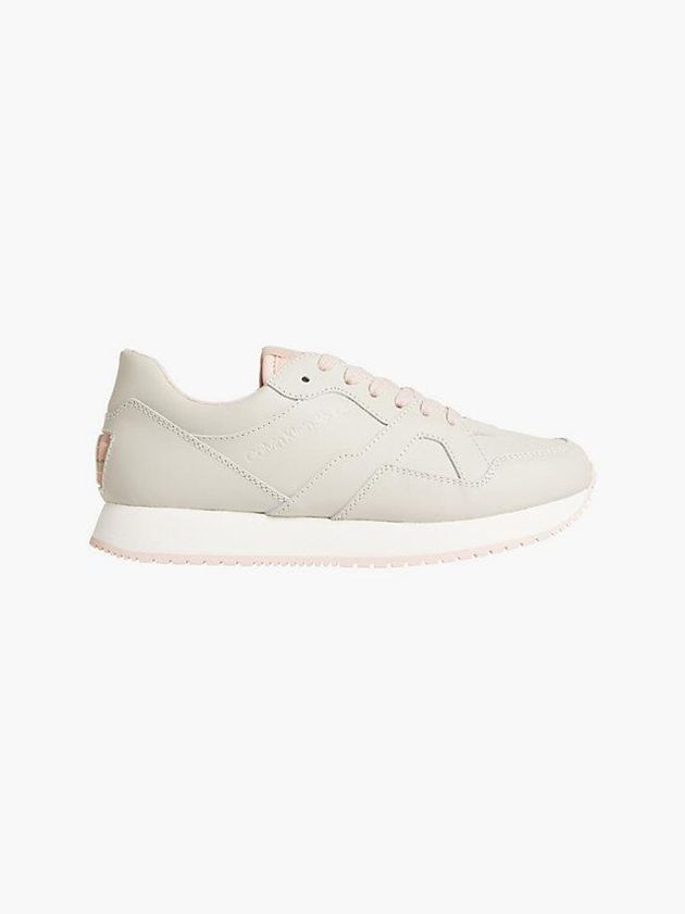 Beige Calvin Klein Leather Women Sneakers | SIFU-32780