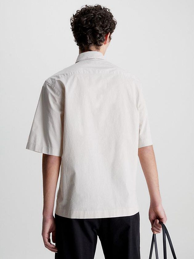 Beige Calvin Klein Linen Cotton Men Shirts | JTBA-59614