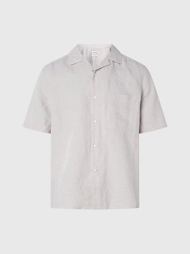 Beige Calvin Klein Linen Cotton Men Shirts | JTBA-59614