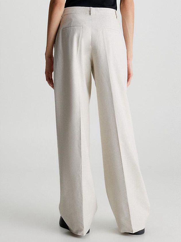 Beige Calvin Klein Linen Wide Leg Women Pants | TXUY-07135